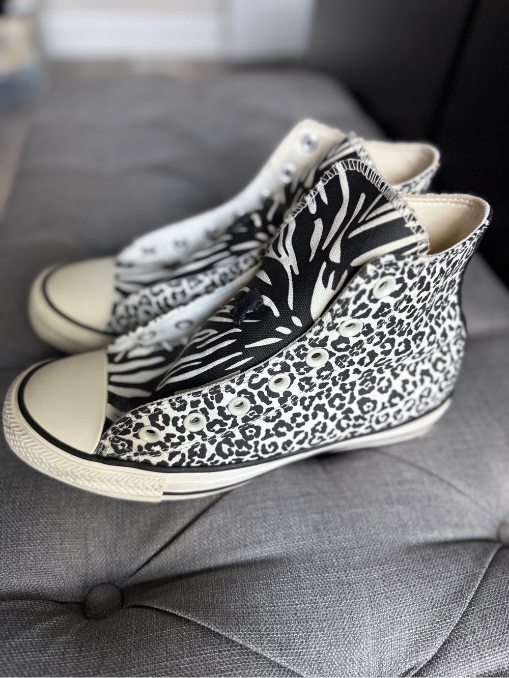 Converse Black & White Animal Print High-Top Sneakers